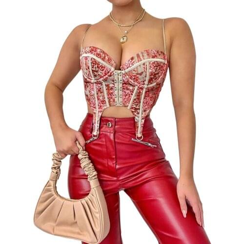 Retro Womens Sexy Crop Cami Top Tunic Summer Spaghetti Strap Floral Print Backless Push Up Bustier Corset Party club