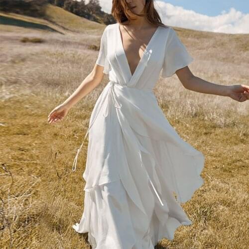 Runway Dress Luxury Designer 2020 New Arrival Women High Quality Sexy Deep V Neck Ruffle Multi Layer Long Wedding Party Vestido