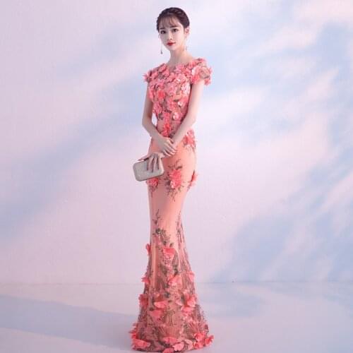 Pink Oversize 3XL Chinese Sexy Sequins Oriental Party Female Cheongsam Stage Show Qipao Dress Elegant Celebrity Banquet Dresses