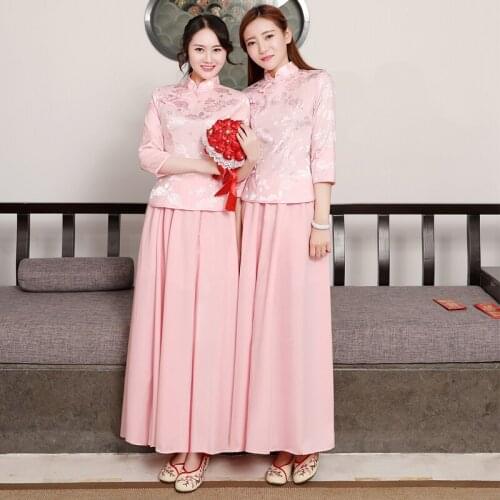 Hanfu National Costume Ancient Chinese Style Pink Bridesmaid Dress Vintage Han Dynasty Princess Fairy Folk Dance Suit