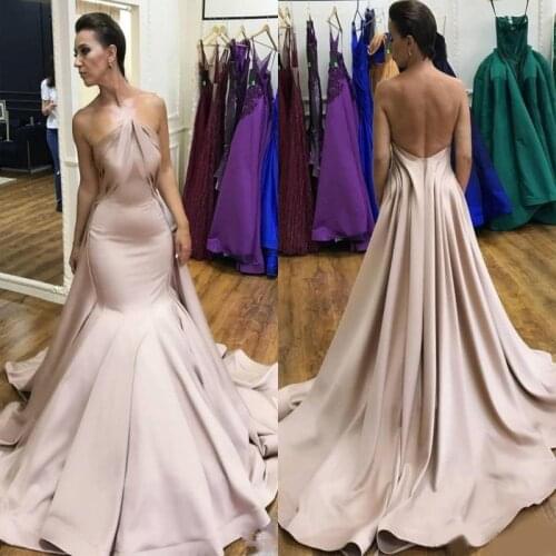 Mermaid Celebrity Evening Dresses Sexy Backless 2020 Strapless Long Formal Occasion Wear Satin Sweep Train Robes De Soriee Party