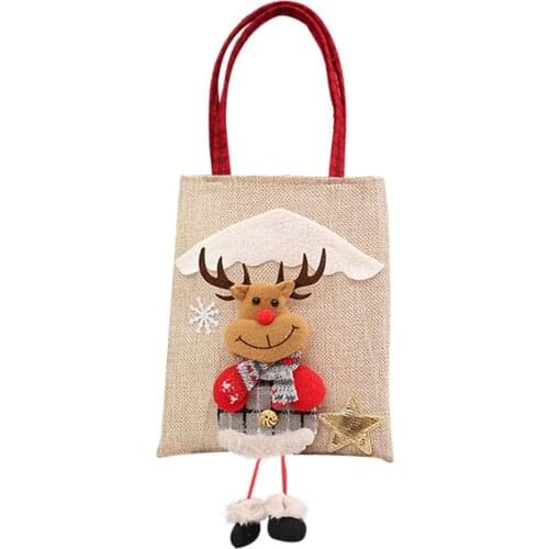 1Pcs Christmas Decoration Linen Clouds Three-dimensional Santa Claus Snowman Elk Doll Burlap Tote Bag Candy