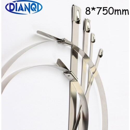 100pcs 8*750mm 8x750mm 8mmx750mm Latching Self-Locking Stainless Steel Zip Cable Tie Lock Tie Wrap cable ties 201 304 316
