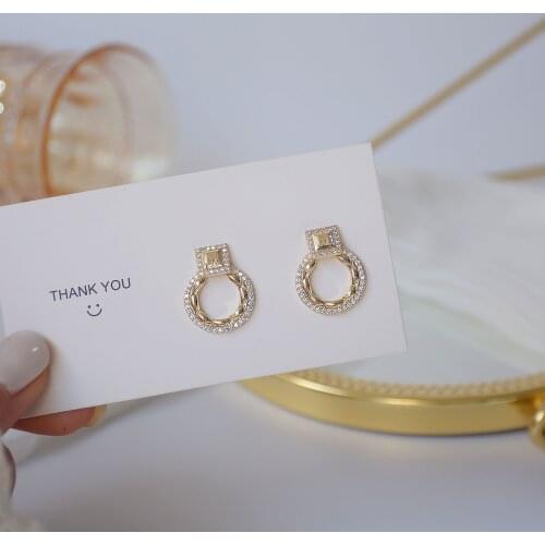 14k Real Gold Plated Fashion Jewelry Square Circle Micro-inlaid Zircon Exquisite Stud Earrings for Woman Shine Daily Earring