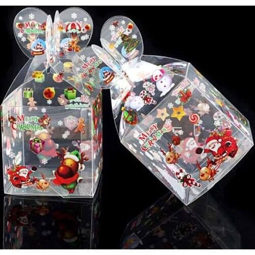 3pcs Transparent Clear PVC Candy Box Santa Claus Snowman Elk Christmas Apple Box For Kids New Year Xmas Party Gift Packing Decor