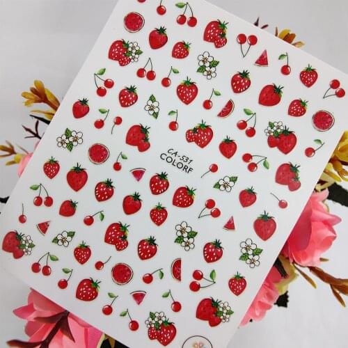 3D Peel Off Nail stickers Art Sliders Delicious Strawberry Nail Decoraciones Foil Self adhesive Design Manicure Accessories