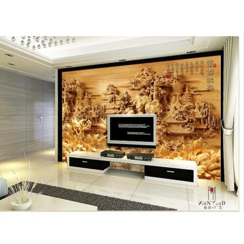 Customized 3d wallpaper 3d tv wallpaper murals Woodcarving classical landscape flowers peony background wall wallpaper