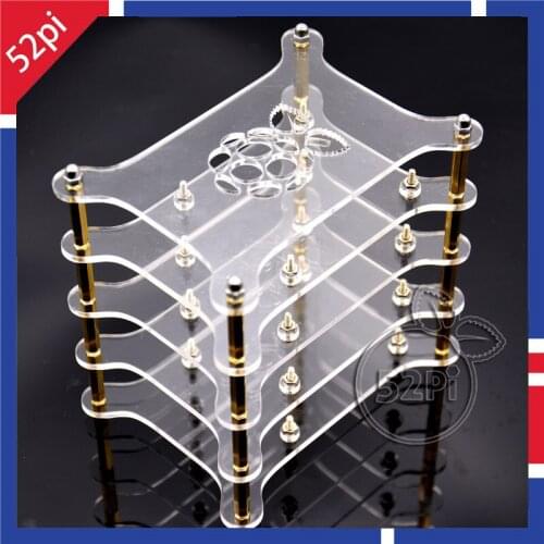 4-Layer Transparent Acrylic Case Clear Shell Enclosure with Logo for Raspberry Pi 3/2 Model B / B Plus