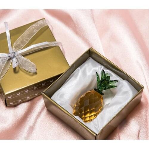 50pcs Crystal Pineapple Glass Figure Ornament Wedding Favors Pineapple Shape in Gift Box Party Gift Home Decoration SN2955