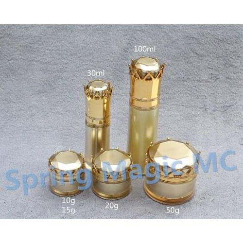 New!50g Acrylic White/Gold Crown shape Cream Jars