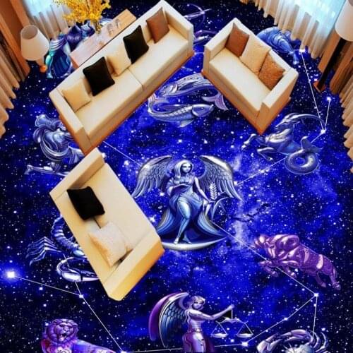 Free Shipping self-adhesive wear floor wallpaper Fantasy Star 12 Constellation Universe bathroom kitchen floor wallpaper mural