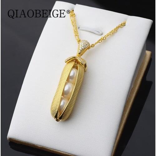 QIAOBEIGE S925 Sterling Silver peanut Chain Pendant Inlaid Freshwater Pearl Necklace Pendant Pearl necklace with chain