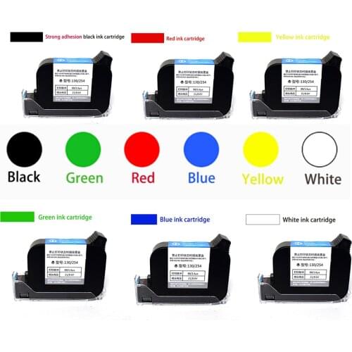 Ink Cartridge Black Red Green Blue White Yellow Solvent Quick Dry Moisture-proof Ink Cartridge for Handheld Inkjet Printer