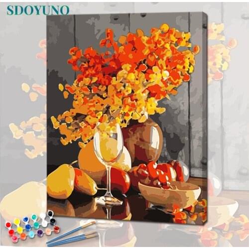 SDOYUNO Oil Painting By Numbers For Adults Frameless Flowers 60x75cm DIY Paint By Numbers On Canvas Fruit Home Decor Wall Art