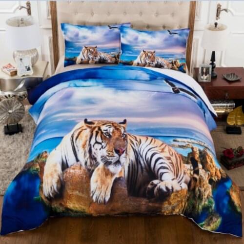 Home Textiles 2/3PCS 3D Design Digital Printing Bedding Set Duvet Cover Bed Pillowcase King Dropshipping Beach tiger