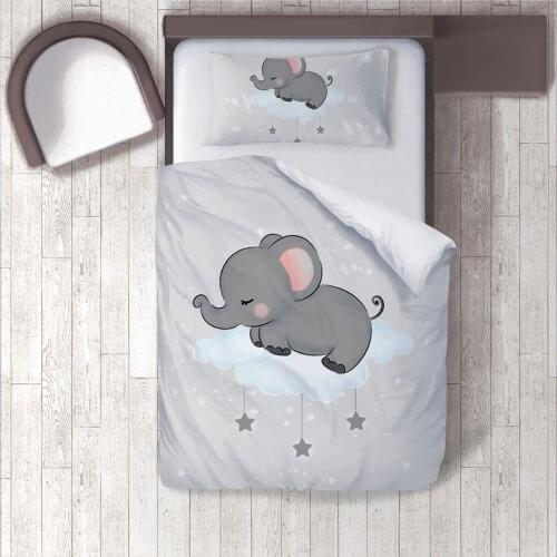 Duvet Cover Set Bedding Set Pillow Case for Baby and Kids Room 3D Printed Elephant Sleeping on the Cloud Model 067