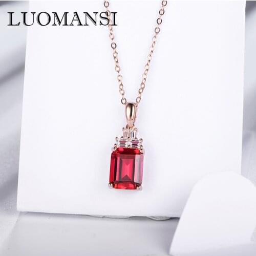 Luomansi Natural Ruby Pendant Necklace 100%-S925 Sterling Silver Rose Gold Wedding Birthday Commemorative Jewelry Gift