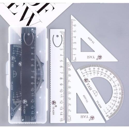 4 Pcs/Set Metal Square Triangle Geometry Ruler Aluminum Alloy School Drawing Supplies for Exam Accessories Office Stationery