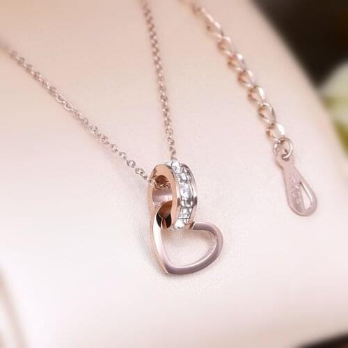 YUN RUO Fashion Zirconia CZ Heart Pendant Necklace Woman Stainless Steel Jewelry Gift Rose Gold Color Never Fade Drop Shipping