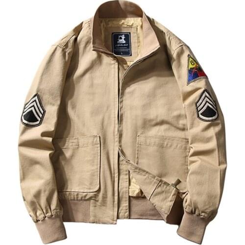 2021 Khaki Spring Military Cotton Bomber Jacket Lightweight Mens Cotton Tanker Jacket