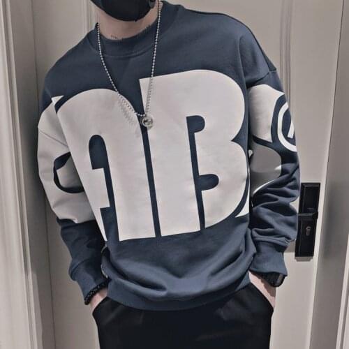 Hip Hop Blue Men Sweatshirt BIG Letter Sweatshirts Streetwear Harajuku Trend Brand Fashion Casual Hoodies Sweatshirt Tops Coats
