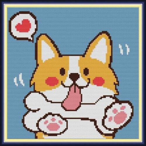 Cute corgi cross stitch kit aida 14ct 11ct count print canvas cross stitches needlework embroidery DIY handmade