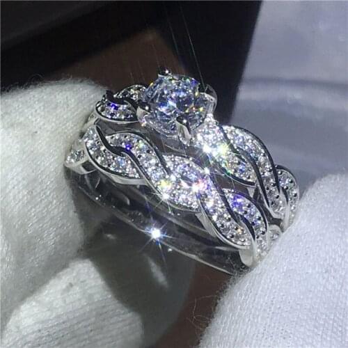 Sparkling Cross ring Set promise Enagement Wedding Band Rings for women AAAAA zircon cz White Gold Filled Bridal Jewelry