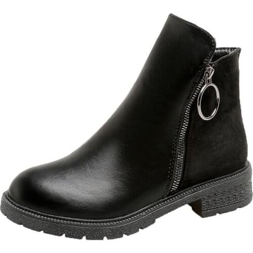 2019 New Buckle Winter Motorcycle Boots Women British Style Ankle Boots Gothic Punk Low Heel ankle Boot Women Shoes YYJ238