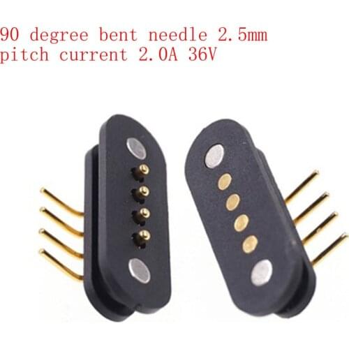 Spring-Loaded Magnetic Pogo pin connector 4 pin Pitch 2.5mm through hole Angled male female 2A36V 90degree DC Power Charge Probe