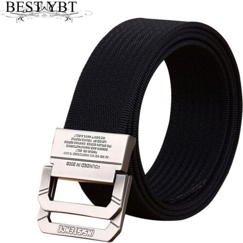 Best YBT Men Nylon Canvas Belt Alloy Double Buckle Belt Army Tactical Selling Sport Weave Cowboy Pants Men High Quality Belt