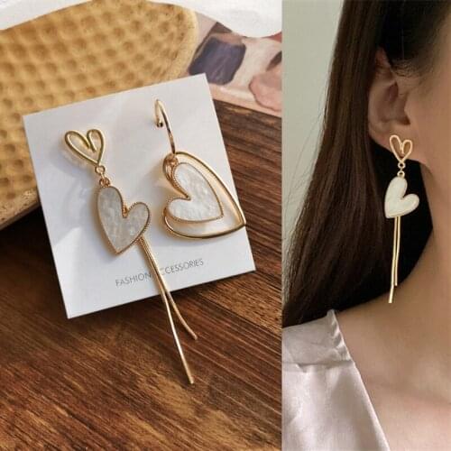 Romantic Asymmetrical Heart Tassel Pendant Drop Earrings for Women Girls Teens Korean Fashion Earrings 2021 Trend New Arrival