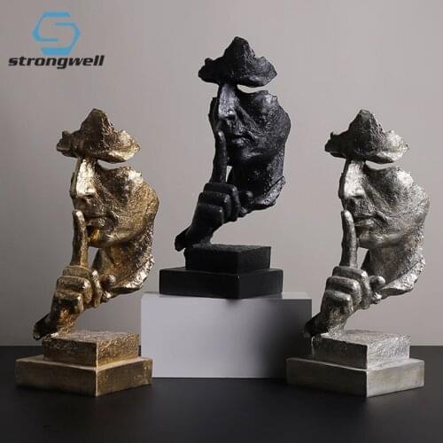 Strongwell Antique Silence Is Gold Sculpture Home Decoration Ornaments Resin Thinker Statue Figurines TV Cabinet Decorations