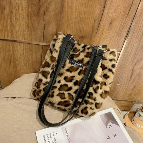 HOT Leopard Plush Shoulder Bags for Womens Tote Bags Fashion ladies Vintage Handbags women Large Capacity Messenger Bag