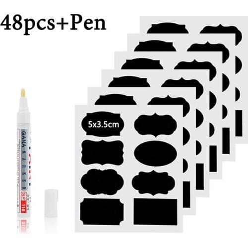 48Pcs/Set Waterproof Chalkboard Kitchen Spice Label Stickers Home Jars Bottles Tags Blackboard Labels Stickers With Marker Pen