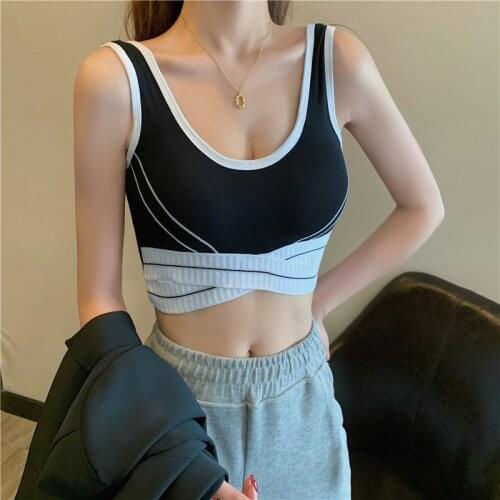 WWENN Cross Bandage Tops Women Crop Tops Off Shoulder Sexy Tank Tops Female Sleeveless Casual Patchwork Crop Tops Y2K Women