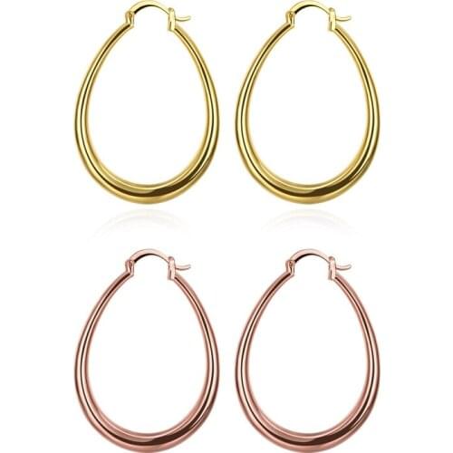 ZEMIOR Europe And America Oval Shape Hoop Earrings For Women Gold Color Minimalist Earring Anniversary Female Fashion Jewelry
