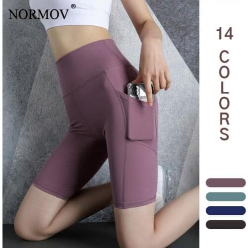 NORMOV Short Leggings Pockets Sport Gym Women Fitness Running Trainning High Waist Women Workout Booty Leggings Pants
