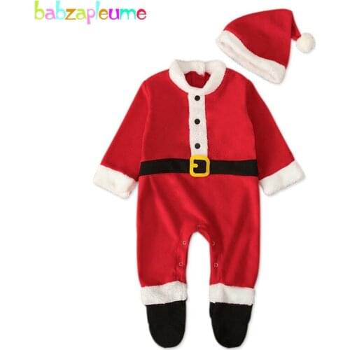 2Piece Winter Christmas Outfits For Baby Boys Girls Clothes Set Soft Warm Red Fleece Infant Jumpsuit+Hat Newborn Clothing 1977-1