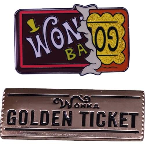 Willy Wonka Golden Ticket Charlie Bucket Chocolate Factory Enamel Pin badge Funny Movie Wonka Bar brooch