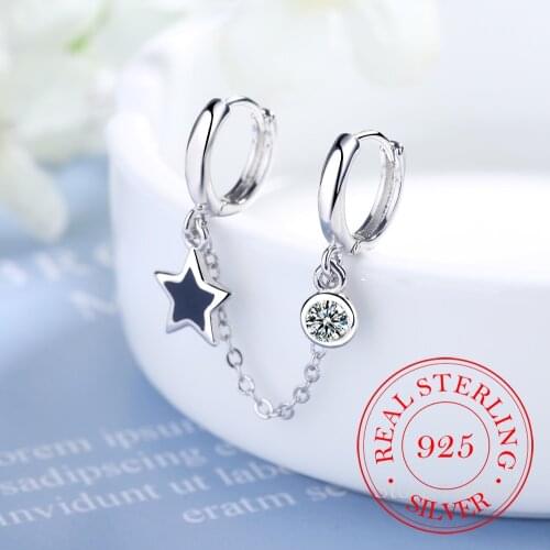 1 pcs 925 Sterling Silver Piercing Tassel Crystal Round Star Stud Earrings for Women 2021 Wedding Gift Femme Jewelry pendientes