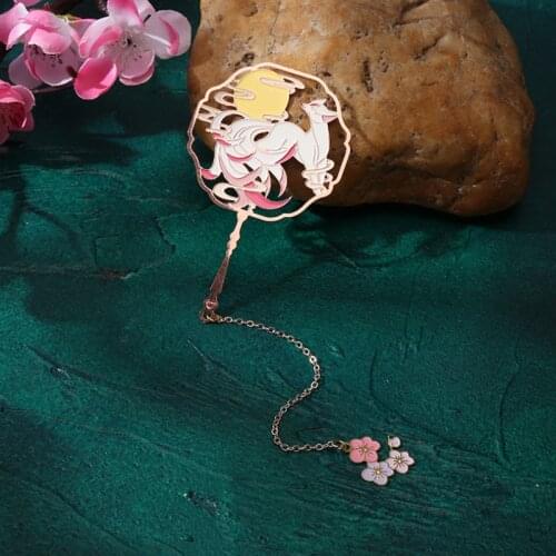 1pc Creativity Nine Tailed Fox Brass Pendant Bookmark Cute Art Pattern Book Mark Page Folder Office School Supplies Stationery