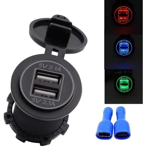 12V 24V Motorcycle Car Dual USB Charger Socket 5V 4.2A Adapter Power Outlet