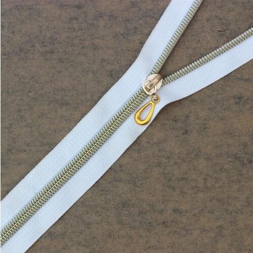 5pieces 50cm Length Zippers Off White Open End Metal Gold Tone Teeth Sewing Zippers Accessories For Coat