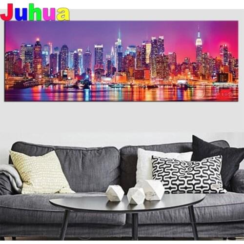 New York large 5D DIY Diamond Painting Full Square Round Drill Embroidery Night landscape Mosaic Needlework Home Decor JH821