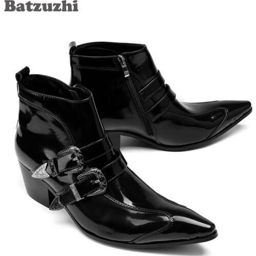 Batzuzhi Italy Type Men Boots Botas Hombre Pointed Black Leather Ankle Boots Men zapatos de hombre Buckles Business Boots Men
