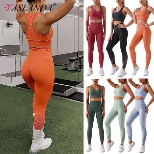 Seamless Workout Sets 2 Piece Yoga Outfits for Women High Waist Hollow Out Leggings Sports Bra Sets Gym Tracksuits Activewear