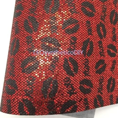 1PC 21X29CM Glitter Fabric, Valentines lips Printed on Mesh Glitter Fabric For Making Bows LEOsyntheticoDIY R237A