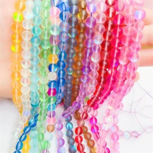 6 8 10 12mm Smooth Austria Crystal Glitter Moonstone Glass Beads Round Loose Beads For DIY Jewelry Making Bracelet Accessories