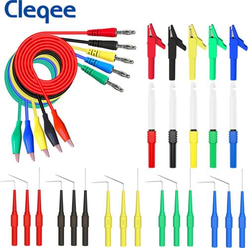 Cleqee P1920B 30PCS Test Leads Back Probe Kit 4mm Banana Plug to Alligator Clip Leads with Wire Piercing Probes Car Repairing