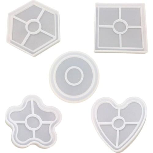 Food Grade Silicone Mold DIY Silicone Mould Crystal Epoxy 5 Six-Sided Square Disk Base Cup Coaster Plum Love Pendant #BO